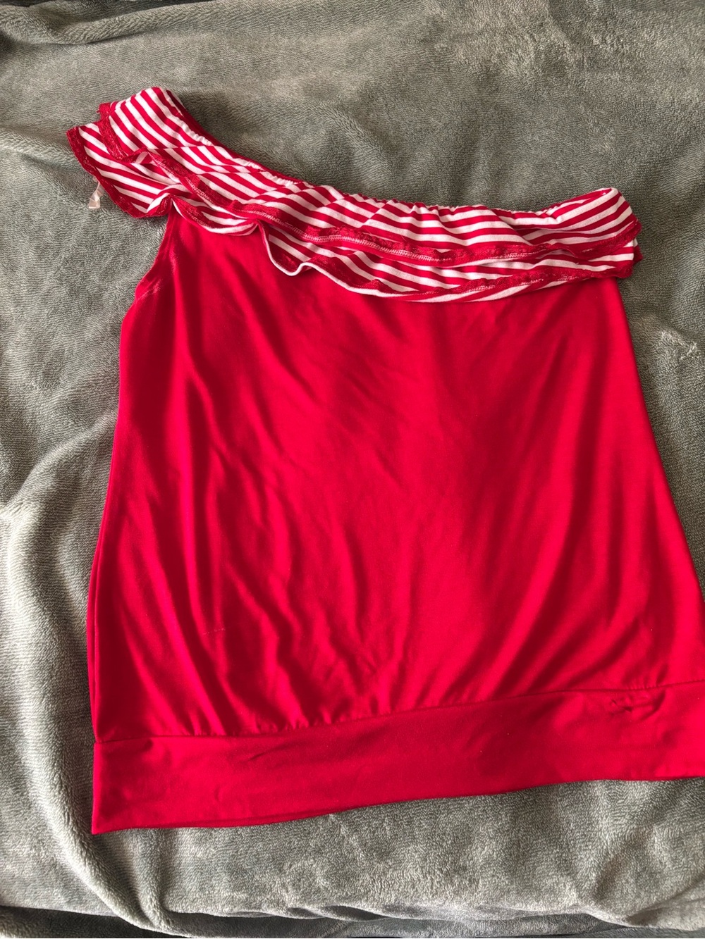 Rewind Red Top with White Striped Trim